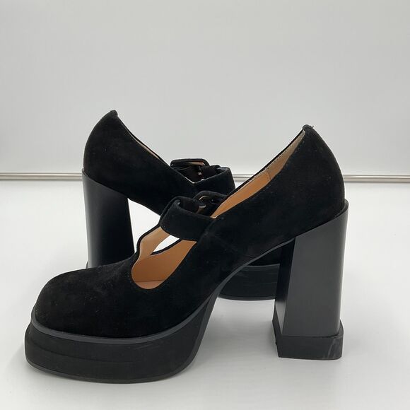 Lonza Shirley Suede High Heel Boots Mary Jane Platform Shoes Size 38 Black EUC - Picture 4 of 11
